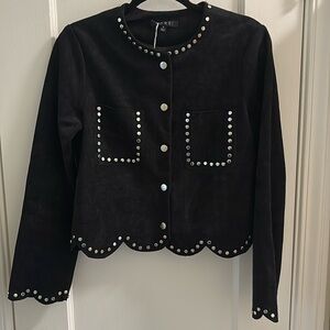 Black faux suede studded crop jacket